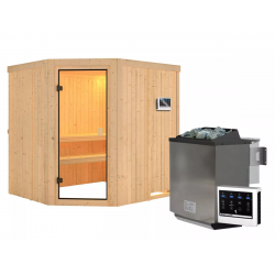 Sauna traditionnel d'angle BODO 5 à 6 places 68mm - poêle Easy Bio 9000W - Karibu