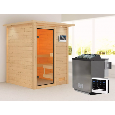 Sauna traditionnel Sandra 2 à 3 places 38mm - poêle Easy Bio 9000W - couronne lumineuse - Woodfeeling