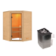 Sauna traditionnel d’angle Antonia 2 à 3 places 38mm - poêle 9KW ctrl intégré - sans couronne lumineuse - Woodfeeling