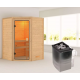 Sauna traditionnel d’angle Antonia 2 à 3 places 38mm - poêle 9KW ctrl intégré - sans couronne lumineuse - Woodfeeling