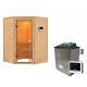 Sauna traditionnel d’angle Antonia 2 à 3 places 38mm - poêle 9KW ctrl externe - sans couronne lumineuse - Woodfeeling