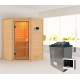 Sauna traditionnel d’angle Antonia 2 à 3 places 38mm - poêle 9KW ctrl externe - sans couronne lumineuse - Woodfeeling