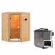Sauna traditionnel d’angle Antonia 2 à 3 places 38mm - poêle Easy Bio 9000W - sans couronne lumineuse - Woodfeeling