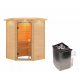 Sauna traditionnel d’angle Antonia 2 à 3 places 38mm - poêle 9KW ctrl intégré - couronne lumineuse - Woodfeeling