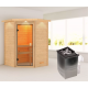 Sauna traditionnel d’angle Antonia 2 à 3 places 38mm - poêle 9KW ctrl intégré - couronne lumineuse - Woodfeeling