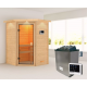 Sauna traditionnel d’angle Antonia 2 à 3 places 38mm - poêle 9KW ctrl externe - couronne lumineuse - Woodfeeling