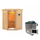 Sauna traditionnel d’angle Antonia 2 à 3 places 38mm - poêle 9KW ctrl externe - couronne lumineuse - Woodfeeling