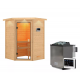 Sauna traditionnel d’angle Antonia 2 à 3 places 38mm - poêle Easy Bio 9000W - couronne lumineuse - Woodfeeling