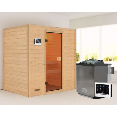 Sauna traditionnel Selena 2 à 3 places 38mm - poêle Easy Bio 9000W - sans couronne lumineuse - Woodfeeling