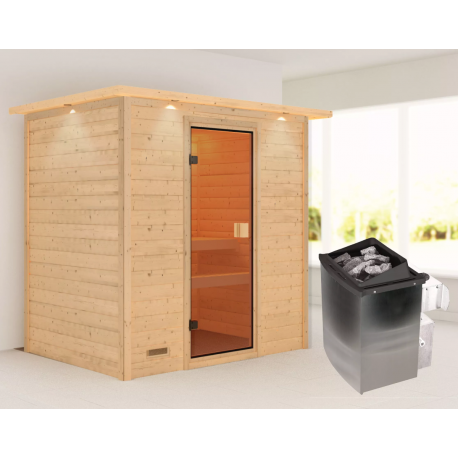 Sauna traditionnel Selena 2 à 3 places 38mm - poêle 9KW ctrl intégré - couronne lumineuse - Woodfeeling