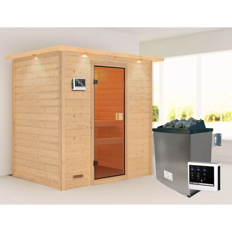 Sauna traditionnel Selena 2 à 3 places 38mm - poêle 9KW ctrl externe - couronne lumineuse - Woodfeeling