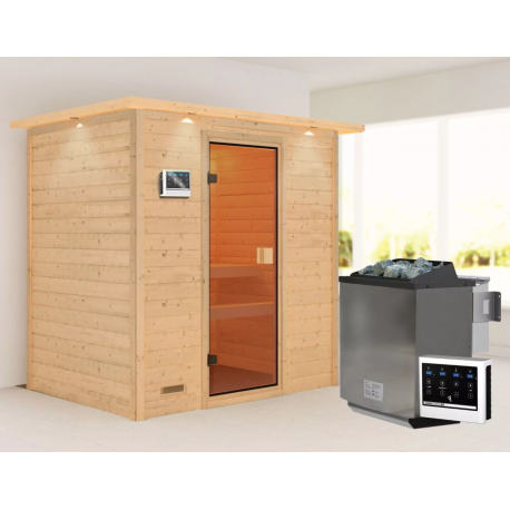 Sauna traditionnel Selena 2 à 3 places 38mm - poêle Easy Bio 9000W - couronne lumineuse - Woodfeeling