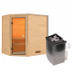 Sauna traditionnel d’angle Jella 2 à 3 places 38mm - poêle 9KW ctrl intégré - sans couronne lumineuse - Woodfeeling
