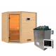 Sauna traditionnel d’angle Jella 2 à 3 places 38mm - poêle 9KW ctrl externe - sans couronne lumineuse - Woodfeeling