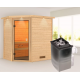 Sauna traditionnel d’angle Jella 2 à 3 places 38mm - poêle 9KW ctrl intégré - couronne lumineuse - Woodfeeling