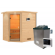 Sauna traditionnel d’angle Jella 2 à 3 places 38mm - poêle 9KW ctrl externe - couronne lumineuse - Woodfeeling