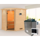 Sauna traditionnel d’angle Jella 2 à 3 places 38mm - poêle 9KW ctrl externe - couronne lumineuse - Woodfeeling