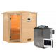 Sauna traditionnel d’angle Jella 2 à 3 places 38mm - poêle Easy Bio 9000W - couronne lumineuse - Woodfeeling