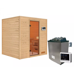 Sauna traditionnel Adelina 3 à 4 places 38mm - poêle 9KW ctrl externe - sans couronne lumineuse - Karibu