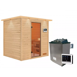 Sauna traditionnel Adelina 3 à 4 places 38mm - poêle 9KW ctrl externe - couronne lumineuse - Karibu