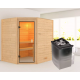 Sauna traditionnel d’angle Elea 3 à 4 places 38mm - poêle 9KW ctrl intégré - sans couronne - Karibu