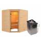 Sauna traditionnel d’angle Elea 3 à 4 places 38mm - poêle 9KW ctrl intégré - sans couronne - Karibu