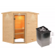 Sauna traditionnel d’angle Elea 3 à 4 places 38mm - poêle 9KW ctrl intégré - avec couronne - Karibu