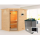Sauna traditionnel d’angle Elea 3 à 4 places 38mm - poêle 9KW ctrl externe - avec couronne - Karibu