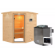Sauna traditionnel d’angle Elea 3 à 4 places 38mm - poêle Easy Bio 9000W - avec couronne - Karibu
