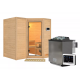 Sauna traditionnel 38mm 4 à 5 places Sahib 1 sans couronne - poêle Easy Bio 9000W - porte en verre clair KARIBU