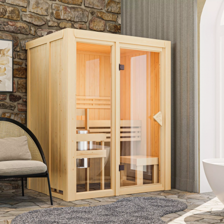 Sauna traditionnel d'intérieur en bois Avari 1, 1 à 2 places 68mm KARIBU