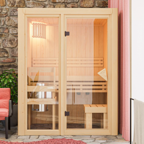 Sauna traditionnel d'intérieur Avari 1 - 1 à 2 places 68mm - poêle 3,6KW ctrl externe - KARIBU