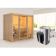 Sauna traditionnel d'intérieur en bois Avari 2, 2 à 3 places 68mm - poêle 3,6KW ctrl intégré - KARIBU