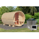 Sauna Tonneau 3 avec vestibule - 4 à 6 places bois massif 38 mm - poêle 9KW ctrl externe - KARIBU