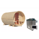 Sauna Tonneau 3 avec vestibule - 4 à 6 places bois massif 38 mm - poêle 9KW ctrl externe - KARIBU