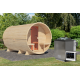 Sauna Tonneau 3 avec vestibule - 4 à 6 places bois massif 38 mm - poêle Easy Bio 9000W - KARIBU