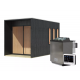 Sauna d'extérieur Miramar - noir avec vestibule - poêle Easy Bio 9000W - 3 à 6 places 73mm - KARIBU