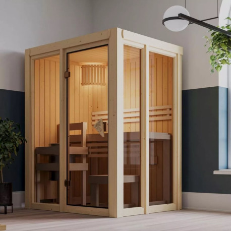 Sauna traditionnel d'intérieur Irava 1 - 1 à 2 places - 68mm - poêle 3,6KW ctrl intégré KARIBU