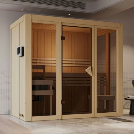 Sauna traditionnel d'intérieur Irava 2 - 3 places - porte vitrée - 68mm - KARIBU
