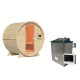 Sauna Tonneau 1 - 2 à 4 places bois massif 38 mm - poêle 9KW ctrl externe KARIBU