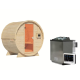 Sauna Tonneau 1 - 2 à 4 places bois massif 38 mm - poêle 9KW ctrl easy bio KARIBU
