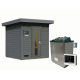 Sauna d’extérieur en bois gris terre Hytti 2 - 4 places 38mm - poêle 9KW ctrl externe - KARIBU