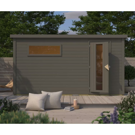 Sauna d’extérieur en bois gris terre Hytti 6 - avec vestibule - KARIBU