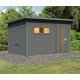 Sauna d’extérieur en bois gris terre Hytti 6 - 5 places 38mm - vestibule - poêle 9KW ctrl externe - KARIBU