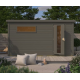 Sauna d’extérieur en bois gris terre Hytti 6 - 5 places 38mm - vestibule - poêle 9KW ctrl externe - KARIBU