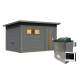 Sauna d’extérieur en bois gris terre Hytti 6 - 5 places 38mm - vestibule - poêle 9KW ctrl externe - KARIBU