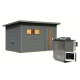 Sauna d’extérieur en bois gris terre Hytti 6 - 5 places 38mm - vestibule - poêle Easy Bio 9000W - KARIBU