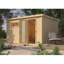 Sauna d’extérieur en bois brut Hytti 6 - 5 places - 38mm - avec vestibule - KARIBU