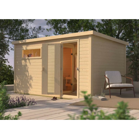 Sauna d’extérieur en bois brut Hytti 6 - 5 places - poêle 9KW ctrl externe - KARIBU