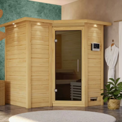 Sauna traditionnel 38mm 4 à 5 places Sahib 1 avec couronne et porte moderne KARIBU